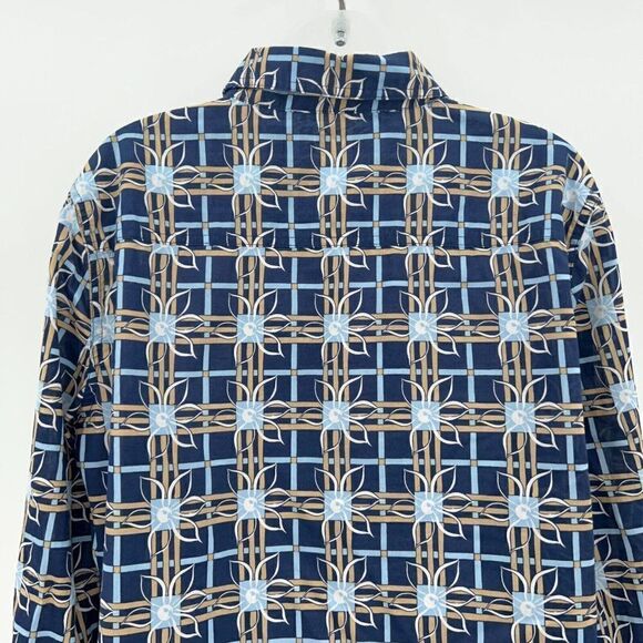 J. McLaughlin Button Down Shirt Women XL Blue Tan Geometric Cotton Long Sleeve - Picture 5 of 9